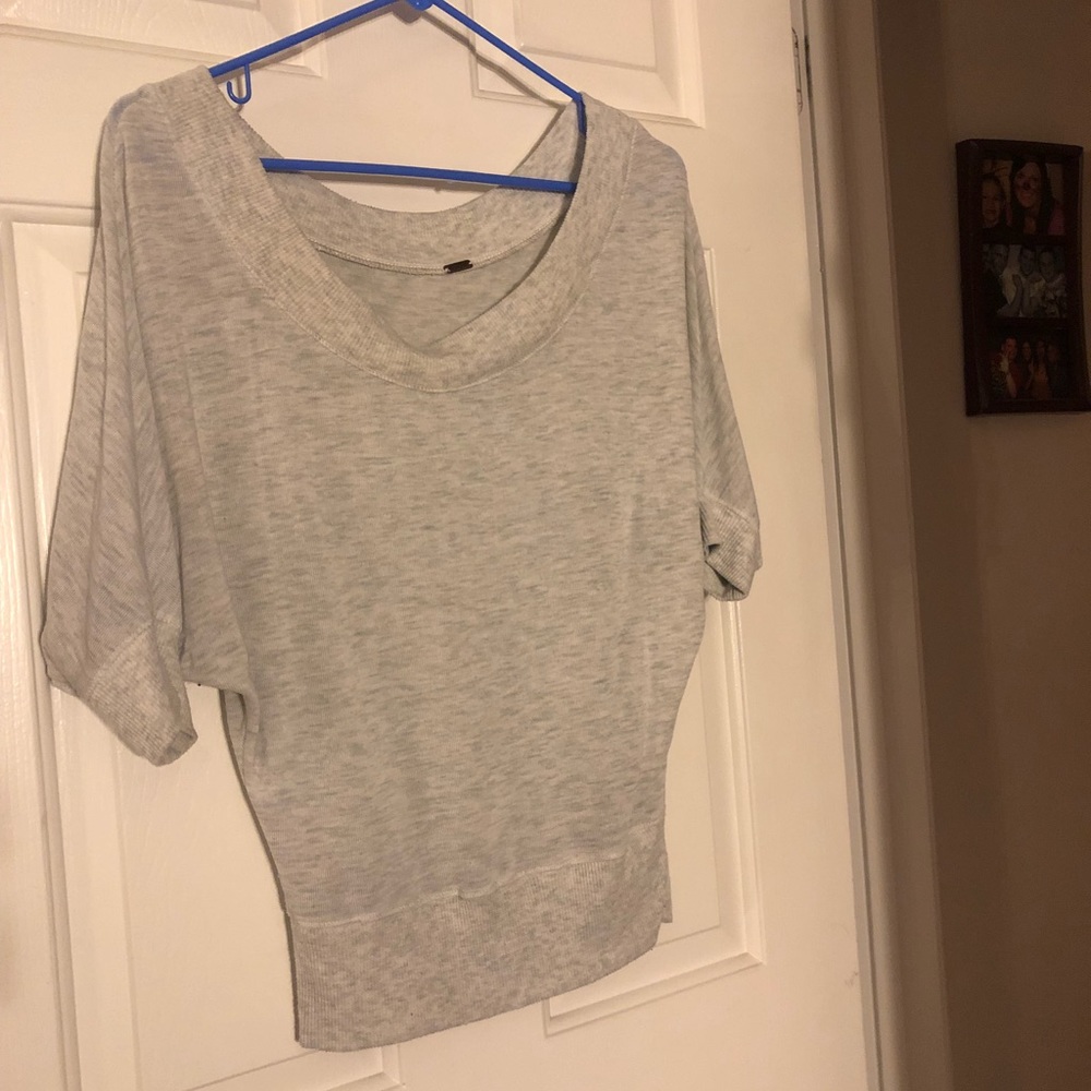 Off the shoulder light gray top